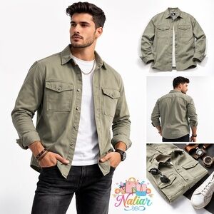 American Eagle Outfitters Men's Sage Green Shirt Jacket